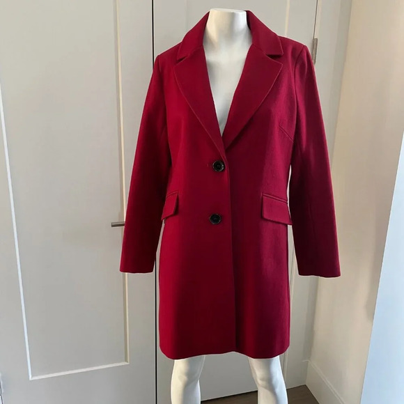 Sam Edelman Classic 2 Button Notch Collar Wool Poly Blend Lined Coat Red Sz M - Picture 16 of 16